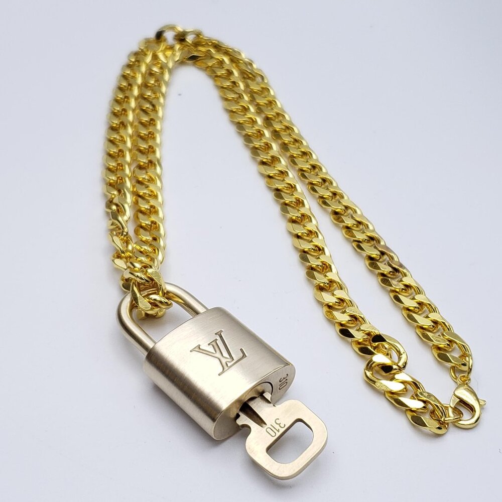 Stainless Steel Gold-Plated Necklace with Authentic Louis Vuitton Padlock - Picture 6 of 11